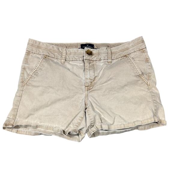 American Eagle Midi Stretch Shorts Size 10 Khaki Beige - Picture 2 of 8